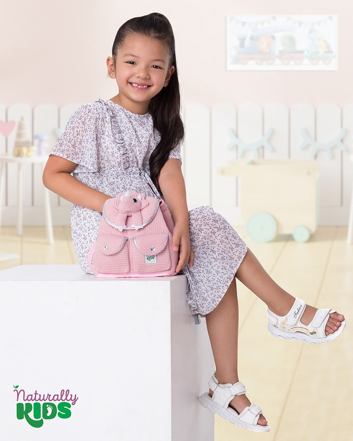 Little Toddler Corduroy Backpack with Pink Triceratops Stuffed Toy — MINI Preschool