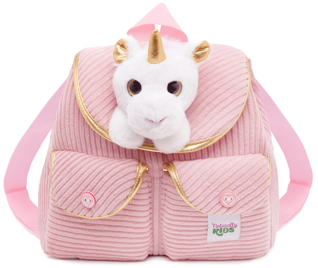 Little Toddler Backpack with White Unicorn — Pink Corduroy — Unicorn Gifts for Girls by Naturally KIDS®