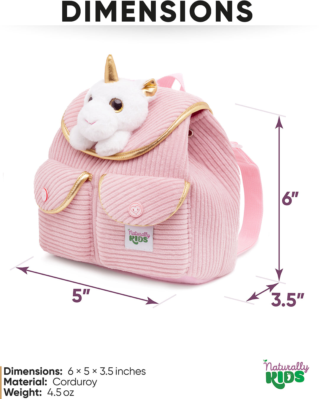🦄 Little Toddler Backpack with White Unicorn — Pink Corduroy — Unicorn Gifts for Girls
