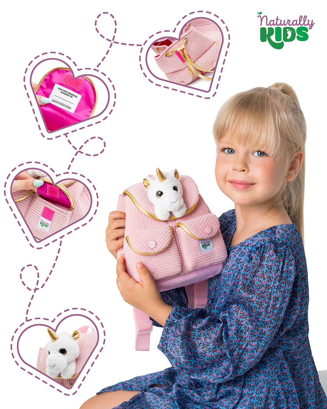 🦄 Little Toddler Backpack with White Unicorn — Pink Corduroy — Unicorn Gifts for Girls