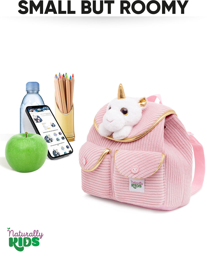 🦄 Little Toddler Backpack with White Unicorn — Pink Corduroy — Unicorn Gifts for Girls