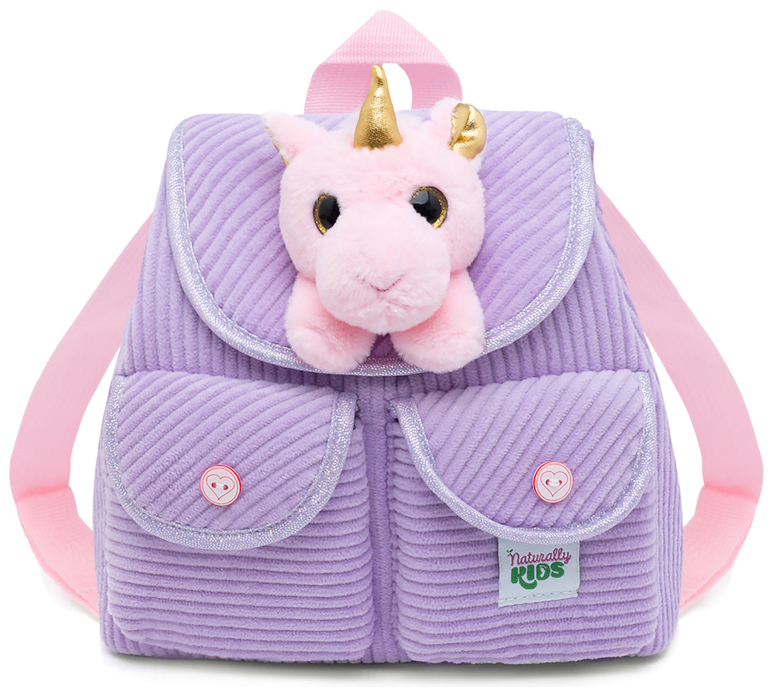 Little Toddler Backpack with Pink Unicorn — Purple Corduroy — Unicorn Gifts for Girls by Naturally KIDS®