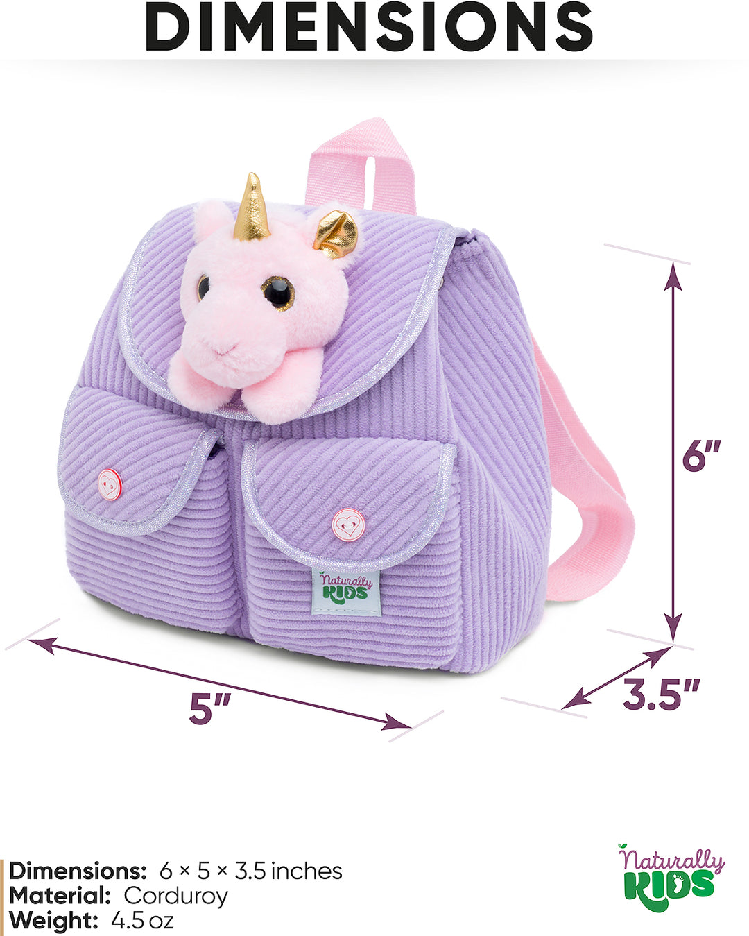 🦄 Little Toddler Backpack with Pink Unicorn — Purple Corduroy — Unicorn Gifts for Girls