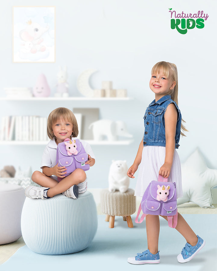 🦄 Little Toddler Backpack with Pink Unicorn — Purple Corduroy — Unicorn Gifts for Girls