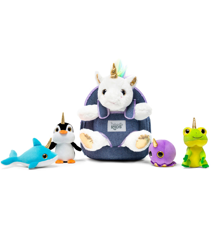 🦄 4 Plush Unicorn Toys: Frog, Octopus, Dolphin, Penguin in a Unicorn Backpack — Unicorn Gifts for Girls &amp; Boys