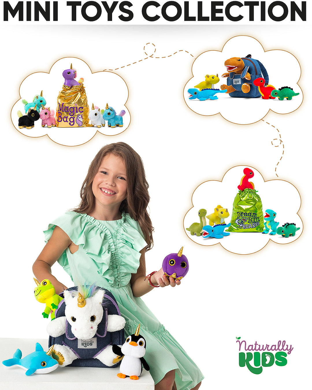 🦄 4 Plush Unicorn Toys: Frog, Octopus, Dolphin, Penguin in a Unicorn Backpack — Unicorn Gifts for Girls &amp; Boys