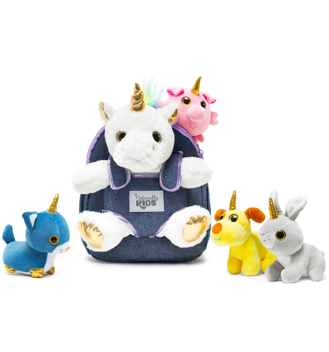 🦄 4 Plush Unicorn Toys: Dog, Pig, Cat, Rabbit in a Unicorn Backpack — Unicorn Gifts for Girls &amp; Boys