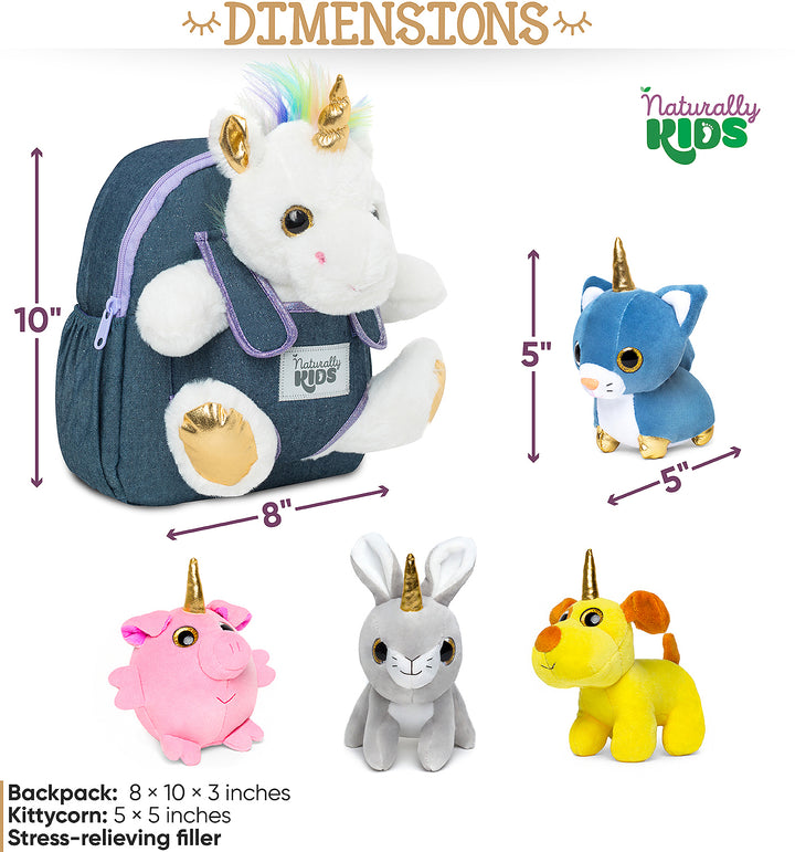 🦄 4 Plush Unicorn Toys: Dog, Pig, Cat, Rabbit in a Unicorn Backpack — Unicorn Gifts for Girls &amp; Boys