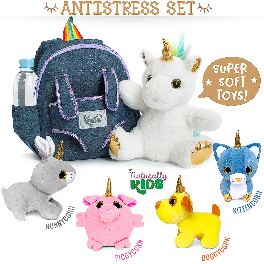 🦄 4 Plush Unicorn Toys: Dog, Pig, Cat, Rabbit in a Unicorn Backpack — Unicorn Gifts for Girls &amp; Boys