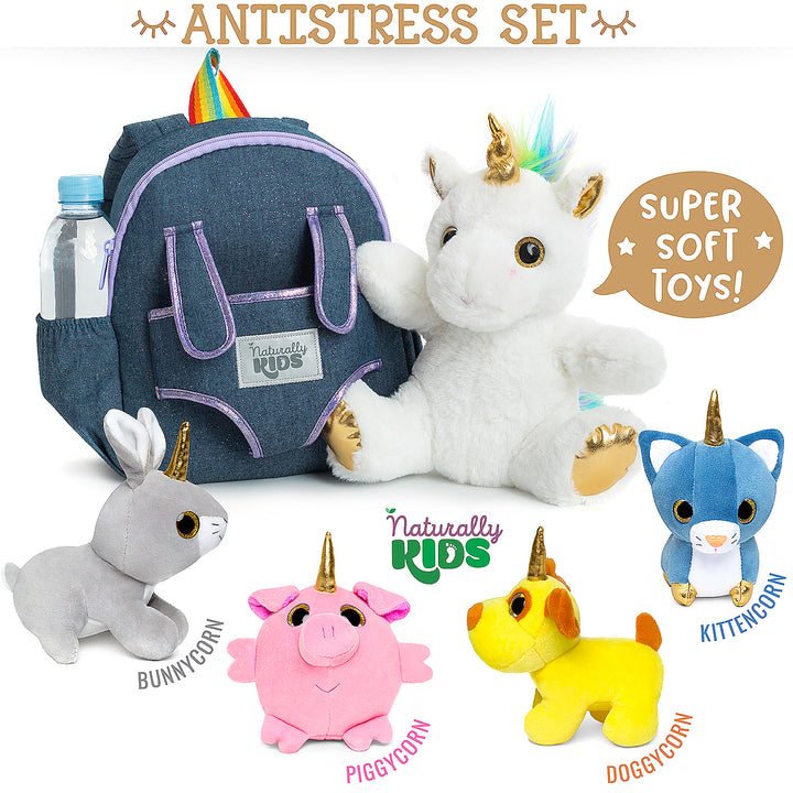 🦄 4 Plush Unicorn Toys: Dog, Pig, Cat, Rabbit in a Unicorn Backpack — Unicorn Gifts for Girls &amp; Boys