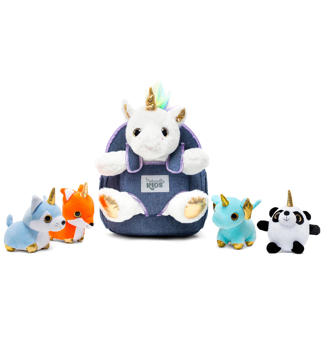 🦄 4 Plush Unicorn Toys: Cat, Fox, Elephant, Panda in a Unicorn Backpack — Unicorn Gifts for Girls &amp; Boys