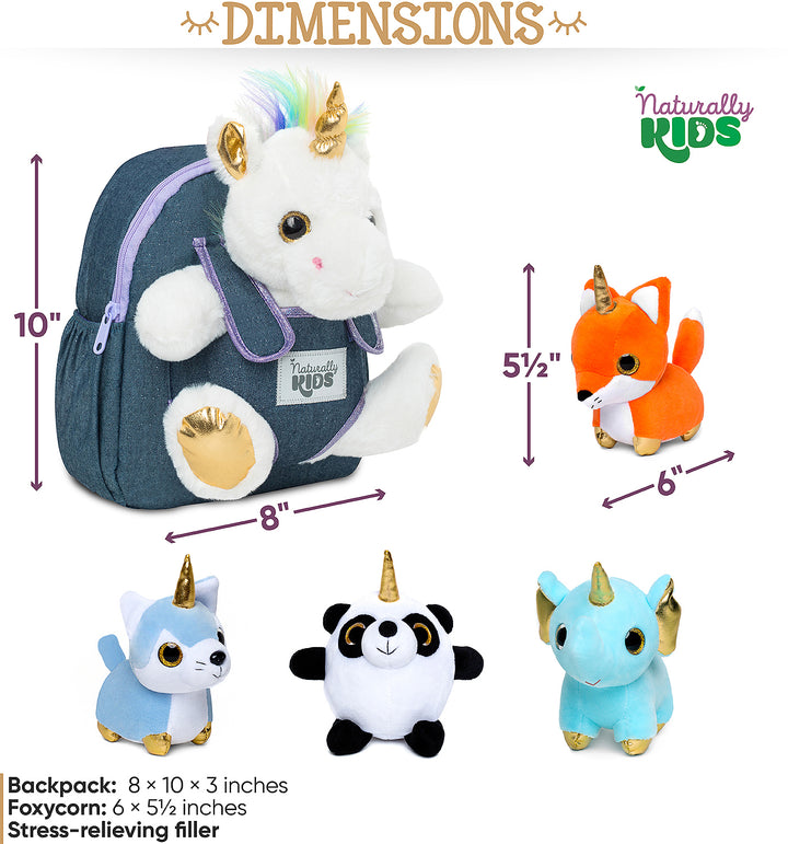 🦄 4 Plush Unicorn Toys: Cat, Fox, Elephant, Panda in a Unicorn Backpack — Unicorn Gifts for Girls &amp; Boys