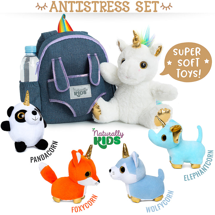 🦄 4 Plush Unicorn Toys: Cat, Fox, Elephant, Panda in a Unicorn Backpack — Unicorn Gifts for Girls &amp; Boys
