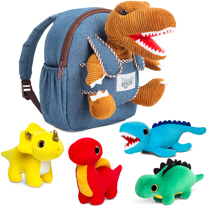 🦖 4 Dinosaur Plush Toys with T-Rex Backpack — Dino Gifts for Boys &amp; Girls by Naturally KIDS®