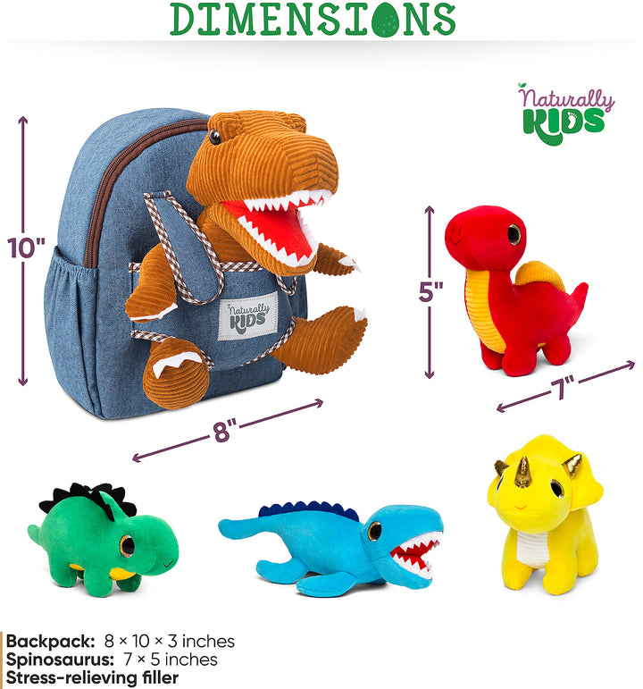🦖 4 Dinosaur Toys with T-Rex Backpack — Dino Gifts for Boys &amp; Girls